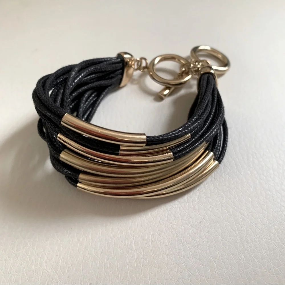 [5x$25] ⭐️ Black and Gold Corded Bracelet Fashion Jewelry by Time and Tru